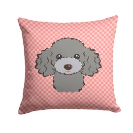 Caroline's Treasures BB1259PW1414 Checkerboard Pink Silver Gray Poodle Canvas Fabric Decorative Pillow, 14Hx14W, Multicolor