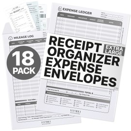 Extra Large Receipt Envelope & Receipts Organizer (Pack of 18) - Efficiently Manage Business Expenses & Log Mileage Trips - 12.8" × 9.0" Inches, Gray Color- Business Ledger for Small Business