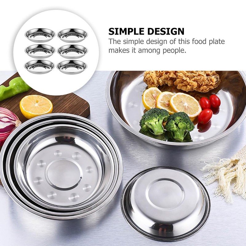 UPKOCH 6 x Round Stainless Steel Serving Plates (7 Inches),