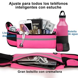 Cangurera Hombre y Mujer, Portátil para Correr, Impermeable, Riñonera Hombre, Cangurera para Correr (Rojo Rosa Negro)