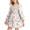Girls Floral Ruffle Mini Dress Square Neck Lantern Sleeve Smocked