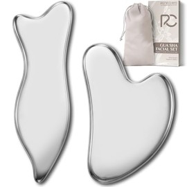 Rena Chris Juego de Gua Sha de acero inoxidable, herramienta Guasha para masaje facial y corporal, herramientas de masaje Gua Sha y acupuntura para es