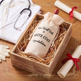 Tudomro 1 Pcs Pairs Well with a White Coat Ceremony Gifts White Coat Wine Bottle Cover Future Doctor Gift Linen Drawstring Wine Bag for Doctor Physician Assistant