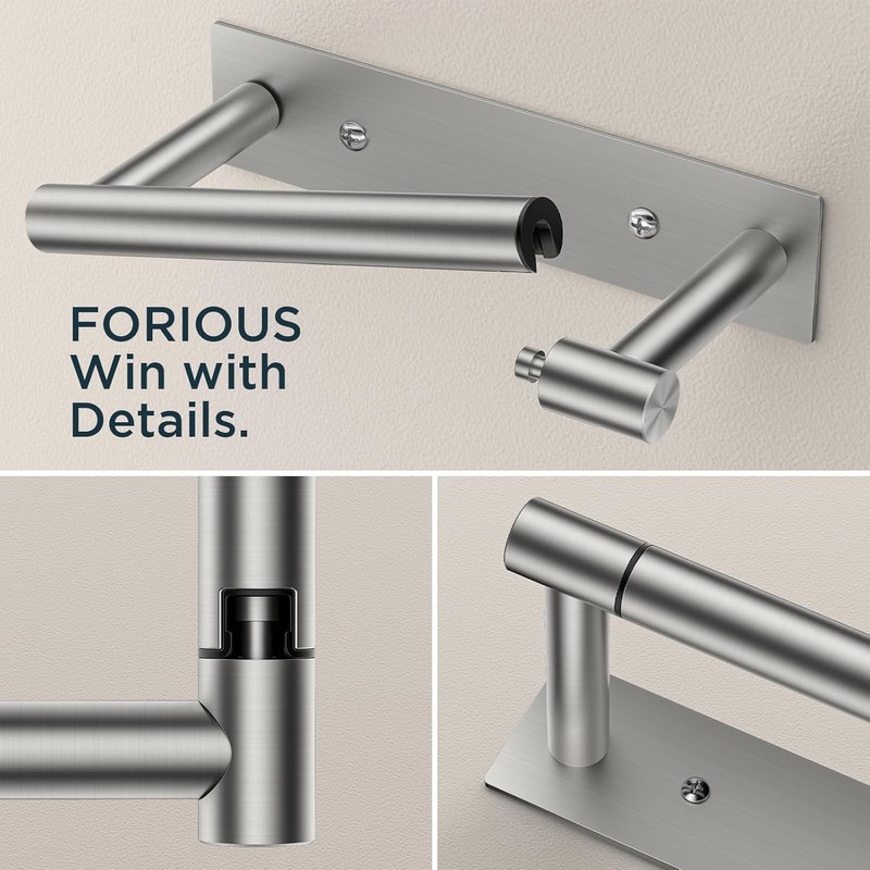 FORIOUS Adhesive Toilet Paper Holder Brushed Nickel, Self Adhesive or