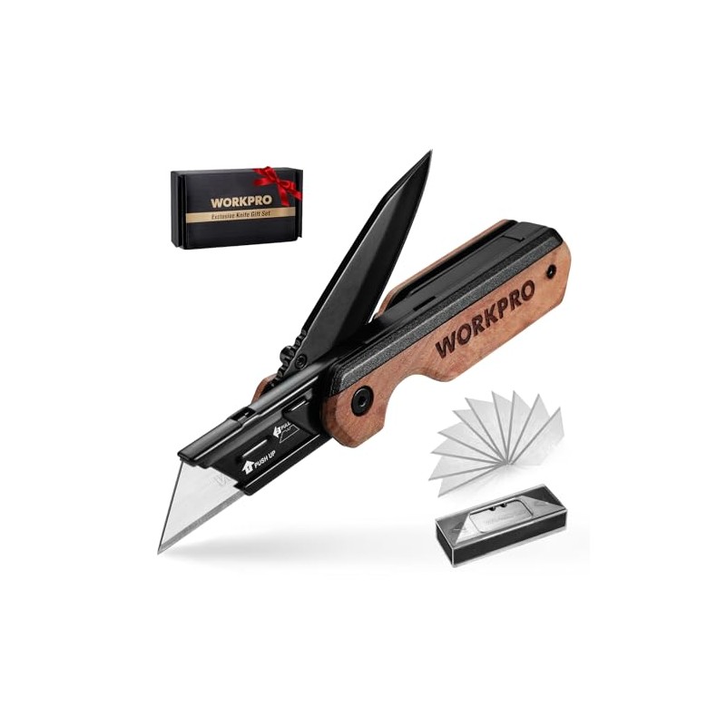 WORKPRO 2-in-1 Folding Knife/Utility Knife - Gifts for Dad, Quick-Change