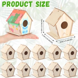 DoubleFill 48 Pack Wooden Bird Houses Crafts for Kids Bird House DIY Unfinished Wood Birdhouse Kit Wood Painting Kit to Build and Paint Unpainted Birdhouses for Children Gift DIY Art Activity