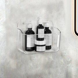 Lsnisni Acrylic Shower Shelves,Self Adhesive Bathroom Shelf No Drilling, Clear Shower Caddy with Adhesive Strips, Drain Holes, Wall Mounted Shower Organizer for Bathroom Storage, Small