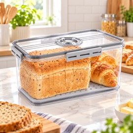 Bread Storage Container for Kitchen Organization – 32.5 × 17.5 × 15.3 cm PET+PE Food Box with Time-Recording Lid