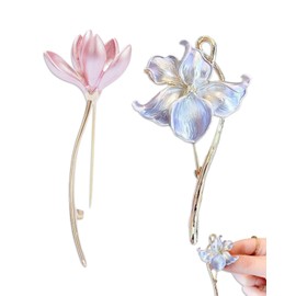 KGDUYC 2pcs Flower Brooch Lotus Water Lily Enamel Pin Light Purple Safety Pin Women Girls Dress Clothing Accessories Metal Floral Brooch Gold Tone Elegant Jewellery Gift Scarf Brooch