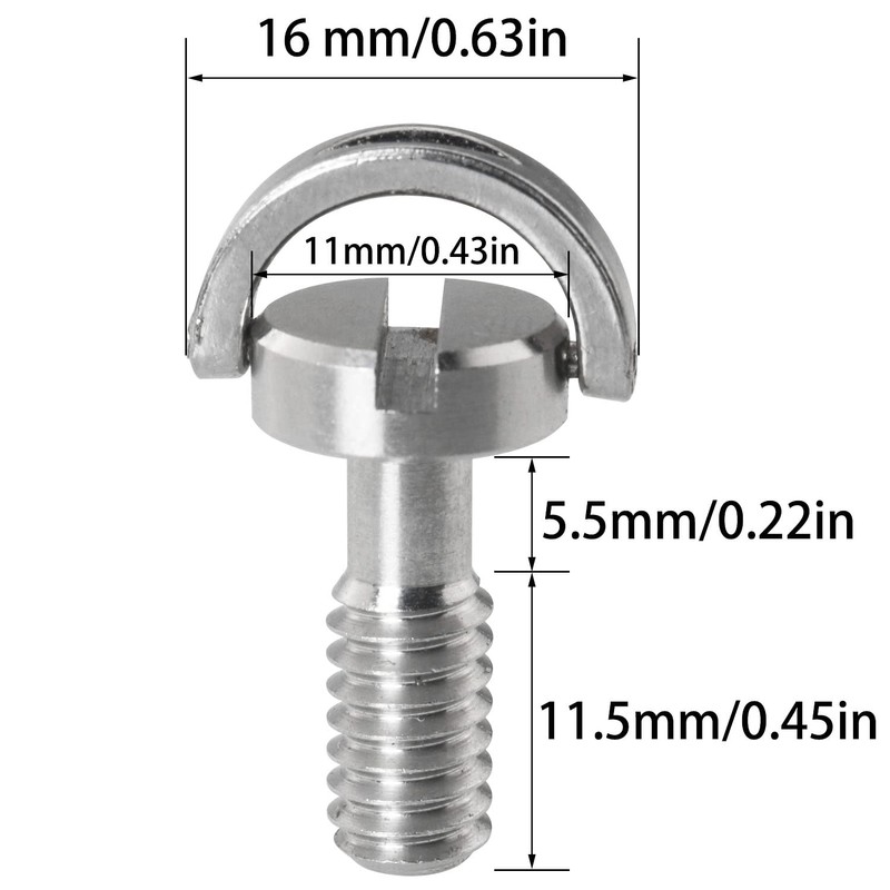 LUORNG 3PCS 1/4-20 Thread D-Ring Stainless Steel Camera Fixing Screws,