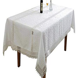 Violet Linen Ruby Embroidered Vintage Lace Design Oblong/Rectangle Tablecloth, 54" x 72", White