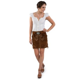 Schöneberger Trachten Bergglück Women's German Traditional Costume Skirt Leather Brown Oktoberfest - A-Line 30