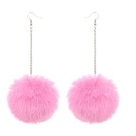 Pom Pom Dangle Earrings Statement Fluffy Fur Ball Drop Earrings for Women Winter Jewelry -pink