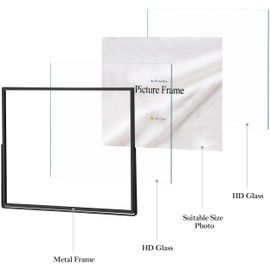 eletecpro 10x8 Metal Picture Frame with Real Glass Cover, Horizontal Tabletop Display Photo for Multiple Size up to 10x8, Floating Photo Frame for Wedding, Party, Home Decor, Black