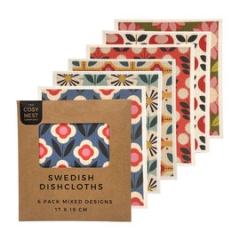 The Cosy Nest Company Swedish Dishcloths Pack of 6, Reusable Dish Cloths for Washing Up, Absorbent Sponge Cloths for Kitchen Cleaning, Eco Friendly Compostable Plastic Free, Floral Design