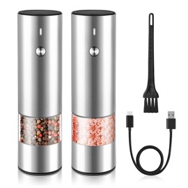 Electric Salt and Pepper Grinder Set - USB Rechargeable - Automatic Black Peppercorn & Sea Salt Spice Mill Set with Adjustable Coarseness & LED Light Refillable