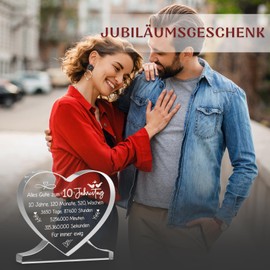 Juratar® 10th Anniversary Gifts for Couples 10th Wedding Anniversary Gifts for Him and Her Anniversary Gift for Husband Heart Shaped Acrylic Home Decoration 10 Years Anniversary for Wife