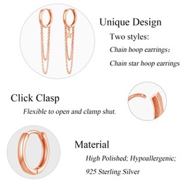 Zolkamery Silver Hoop Earrings for Women, 925 Sterling Silver Earrings Hanging with Two Tassel Chain, Hypoallergenic Huggie Hoop Earrings Set, Hoop Earrings Dangle Earrings with Gift Box, Sterling