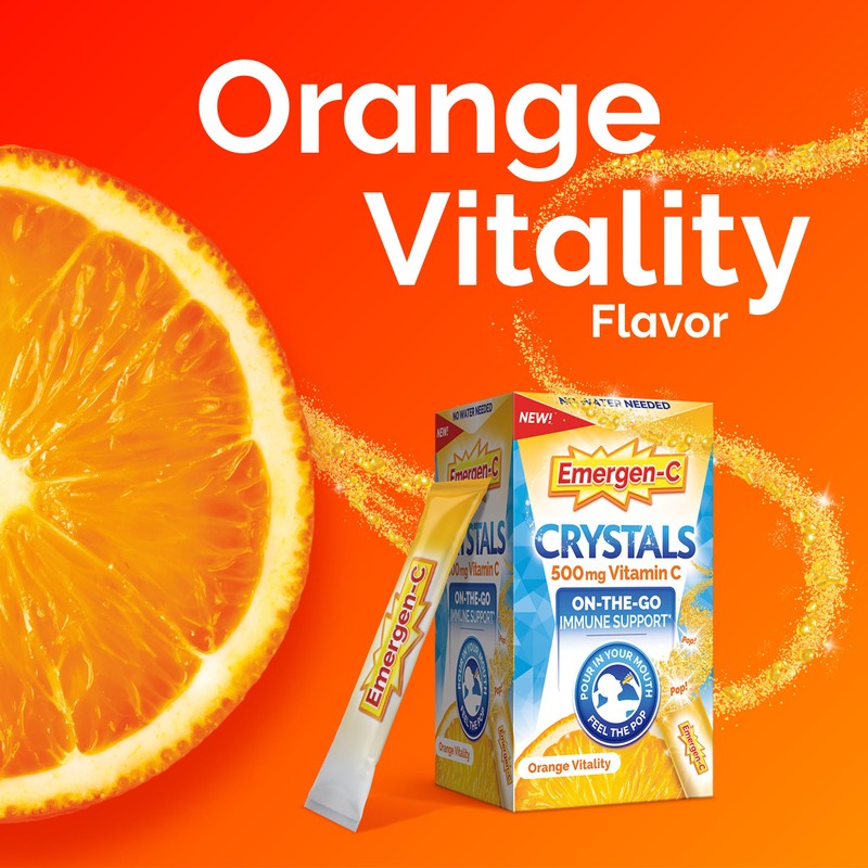 Emergen-C Crystals, On-the-Go Emergen-C Immune Support Supplement with Vitamin C,