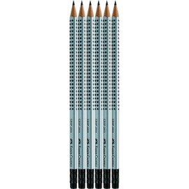 Faber-Castell GRIP 2001 117298 Pencils with Rubber End HB Silver Shaft Pack of 6