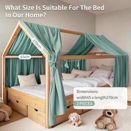 FloraVigo House Bed Canopy, 2 Pieces, Handmade 100% Cotton Muslin, Fabric Canopy for House Bed Decoration, for Girls and Boys (Set of 2, 65 x 270 cm Eucalyptus)