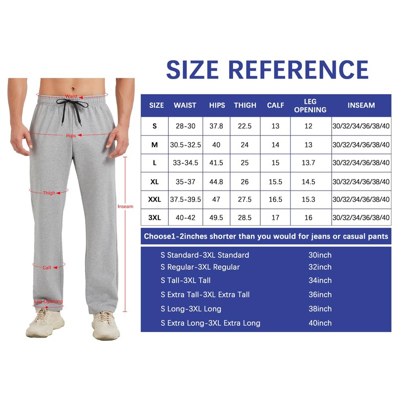 Idtswch 38" Long Inseam Men's Tall Yoga Sweatpants Open Bottom