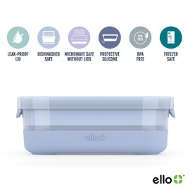 Ello Plastic 3.7 Cup Meal Prep Set 10 Pc, 5 Pack Set - BPA Free Plastic Food Storage Container with Silicone Boot and Airtight Lids, Dishwasher, Microwave, and Freezer Safe, Elderberry