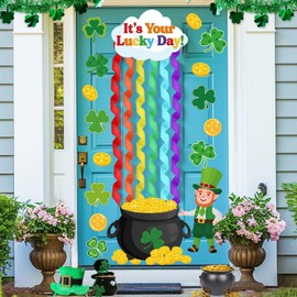 Epakh St. Patrick's Day Bulletin Board Decorations Set 3D Irish Door Decorations for Classroom Lucky Shamrock Clover Paper Cutouts with Rainbow Crepe Paper Streamers for School Wall Chalkboard