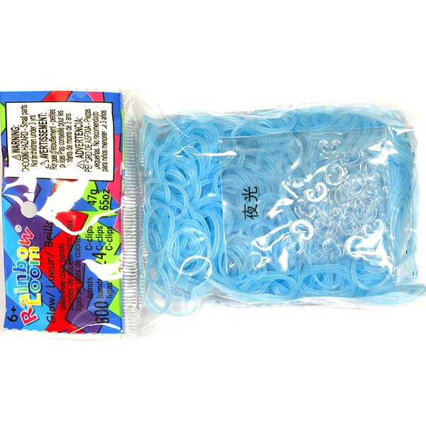 Rainbow Loom Glow Blue Rubber Bands with 24 C-Clips (600Count)
