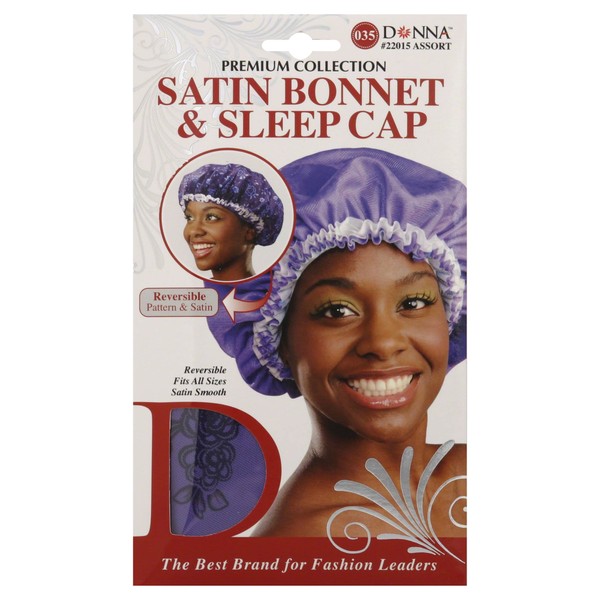 Donna Premium Collection Satin Bonnet and Sleep Cap #22015 Purple,, smooth satin, satin texture, reversible, fits all sizes,