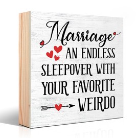 Vgrti Marriage An Endless Sleepover With Your Favorite Weirdo Wood Box Sign, Funny Anniversary Wedding Gifts for Women Men Couple Wife Husband, Funny Marriage Desk Decor for Couple Newlyweds