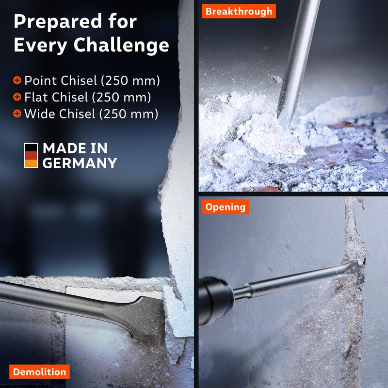 Presch SDS-Plus Chisel Set 3-Piece - Complete Set of Flat