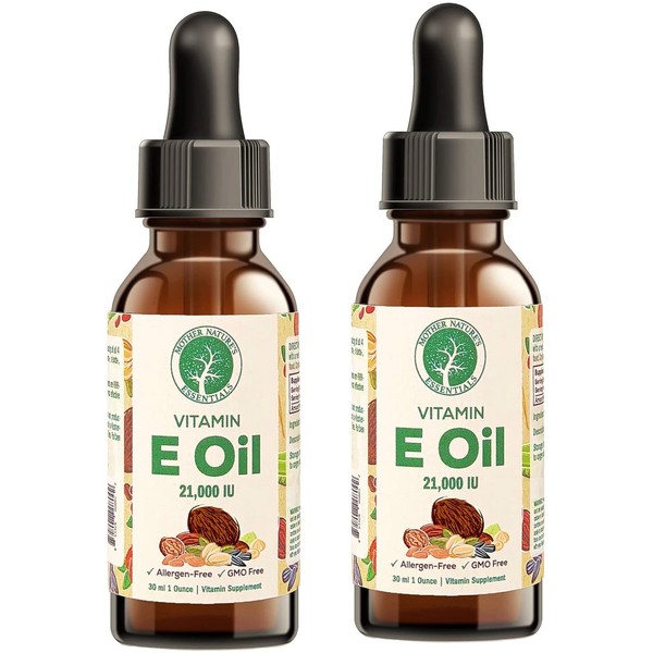 Vitamin E Oil by Mother Nature’s Essentials, Supports The Bodies Natural Immune System, 21,00IU Vitamin E, Uses Orally or Topical, 1 oz. 2 Pack.