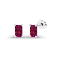 925 Sterling Silver 5x3mm Emerald Cut Created Ruby July Birthstone Screwback Stud Earrings