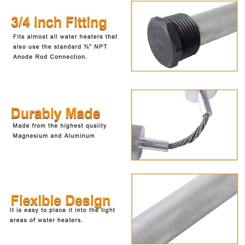 44'' Magnesium Anode Rod for Hot Water Heater Compatible with