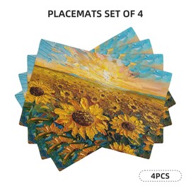 Abstract Sunflower Placemats Set of 4 Washable Table Mats Spring Summer Floral Flower Heat-Resistant Cotton Linen Place Mats for Dining Table Kitchen Indoor Outdoor Party Holiday Decor