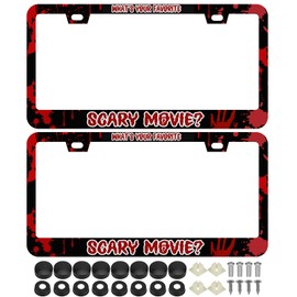 2Pcs What's Your Favorite Scary Movie？Ghost Face Vanity Car Tag Cover Creepy License Plate Frames Cover Holders Stainless Steel Horror License Plate Cover with Screw Caps Cover Set - 2-Hole