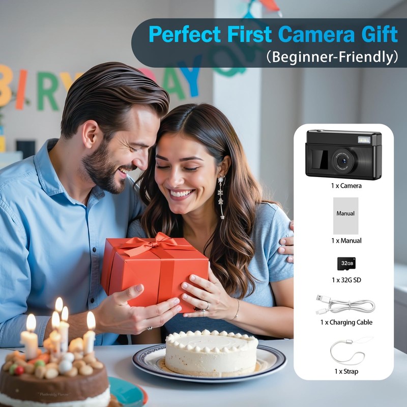 Teoryieer Digital Camera 4K 64MP Compact Camera Digital with 32GB