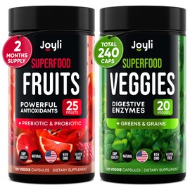 Fruits and Veggies Supplement - High Fiber Supplement for Immunity, Gut & Energy - Super Reds & Super Greens Supplements with Marshmallow Root - 240 Reds and Super Greens Powder Superfood Capsules