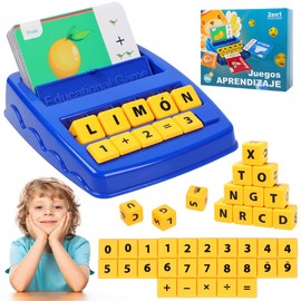 ASVEL Juguetes Educativo 2 En 1 de Números y Letras, Juego de Ortografía en Español con 64 Tarjetas Flash,128 Palabras, Juguete Educativo y Regalo de cumpleaños para niños y niñas