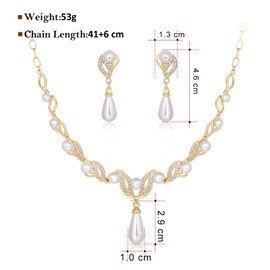 Deyanse Wedding Jewellery Sets for Brides, Pearl Jewellery Sets for Women Bridal Necklace and Dangle Earring Sets, Elegant White Rhinestone Bridal Jewellery Set, Gold Bridesmaid Gifts for Wedding Day