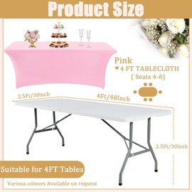 Pink Spandex Tablecloths 4ft for Rectangle Table,Stretchable Tablecloth Washable Table Cover,Fitted Spandex Stretch Patio Table Covers for Event,Wedding,Banquet,Easter Party,Covering Stalls,Exhibition