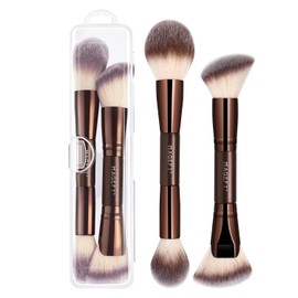 MAGEFY 2 Piezas Brochas de Maquillaje de Doble Punta, Set de Brochas para Maquillaje para Disimular, Difuminar, Fijar y Aplicar Polvo, Líquido o Crema