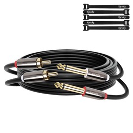 rycvaky Dual 1/4 inch TS to Dual RCA Cables, Gold Plated Heavy Duty 1/4 Male to RCA Male Adapter Stereo Audio Interconnect Cable,2 x 6.35mm Mono Male TS to 2 RCA Male Cord, 15ft,1 pk