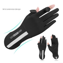 Women's Touchscreen Ice Silk Fingerless Cycling Gloves Thin and Long Touchscreen Running Gloves Winter Thermal Cycling Gloves (Black)