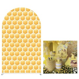 Iydamc Honeycomb Arched Fabric Backdrop Covers for Bee Day Party Cute Bee Arch Covers Stretchy Backdrop Baby Shower Decor Props(Cover Only)