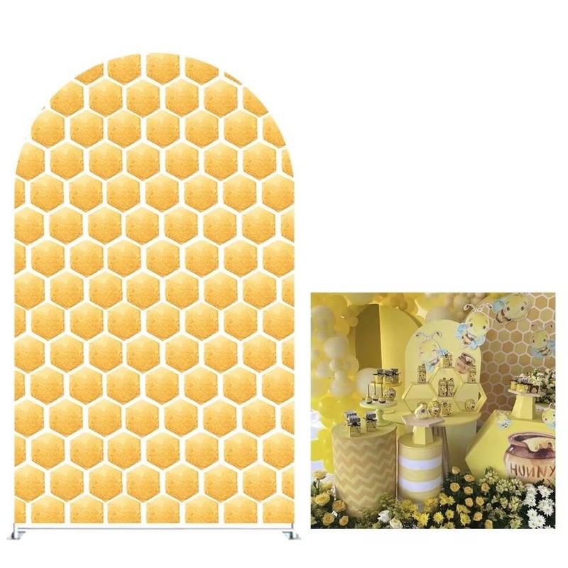 Iydamc Honeycomb Arched Fabric Backdrop Covers for Bee Day Party