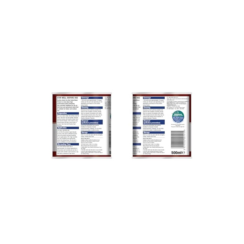 Rustins REDOW500 Quick Dry Red Oxide 500ml, 500 ml