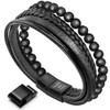 murtoo Mens Bead Leather Bracelet, Natural Bead, Steel and Leather