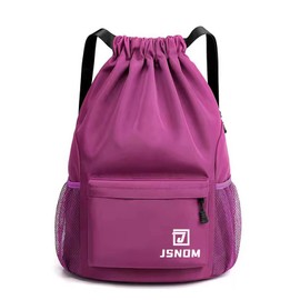 JSNOM Drawstring Gym Bags Waterproof : Large Sports Travel Yoga School Rucksack Backpack with Zip Pocket for Men Women (Purple)